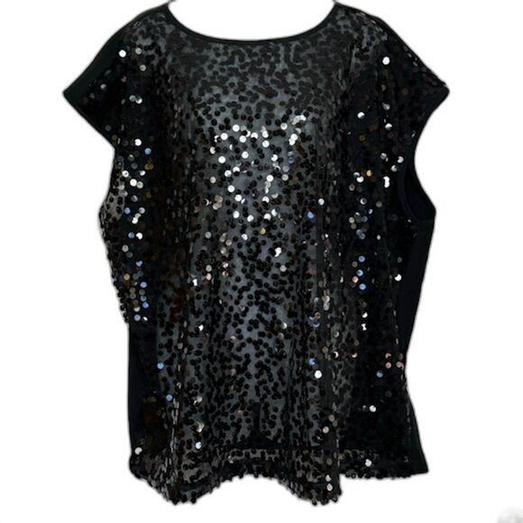 LANE BRYANT BLACK SHEER SEQUIN POPOVER TOP PLUS SIZE 18 NWOT - Picture 1 of 10